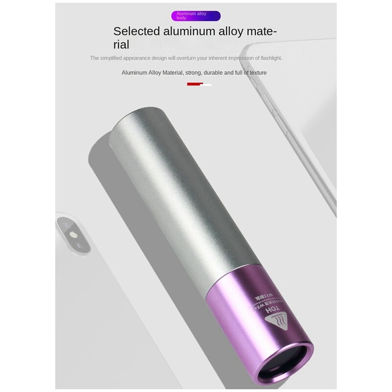 365Nm Aluminum Alloy Portable UV Flashlight Rechargeable Zoom Inspection Light Pet Detection Light 11.9 X 2.5Cm