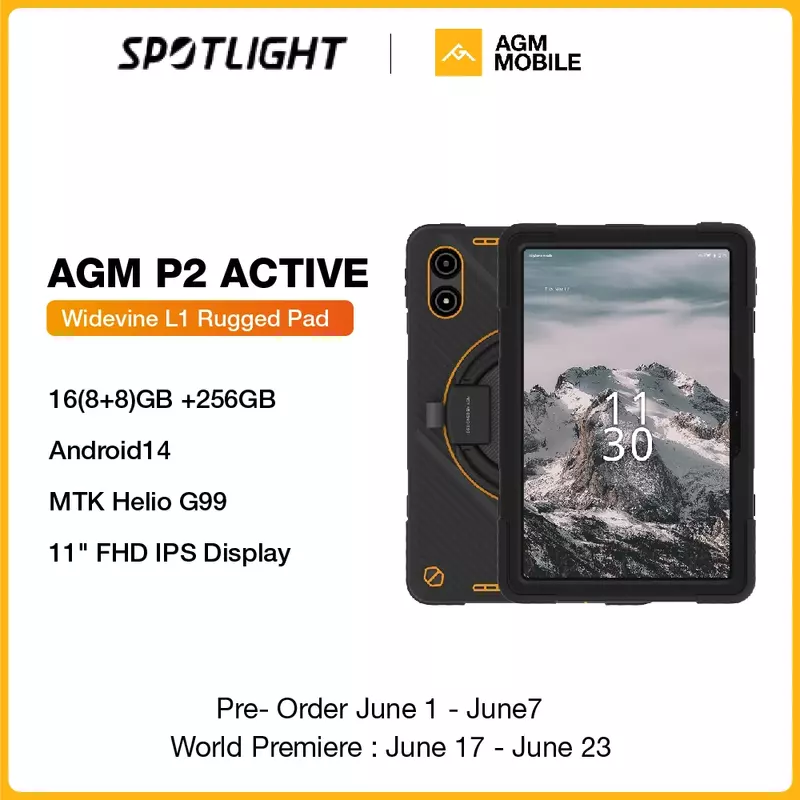 Tableta AGM Pad P2 con pantalla activa de 11 pulgadas, 8GB, 256GB, Helio G99 MTK, batería de 8000mAh, cámara de 50MP, Widevine L1, Android 14, estreno mundial