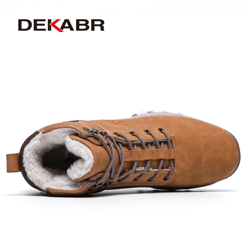 DEKABR-Bottes de moto classiques en cuir véritable pour hommes, bottes de neige hautes, fourrure chaude, rinçage, marque, automne, hiver