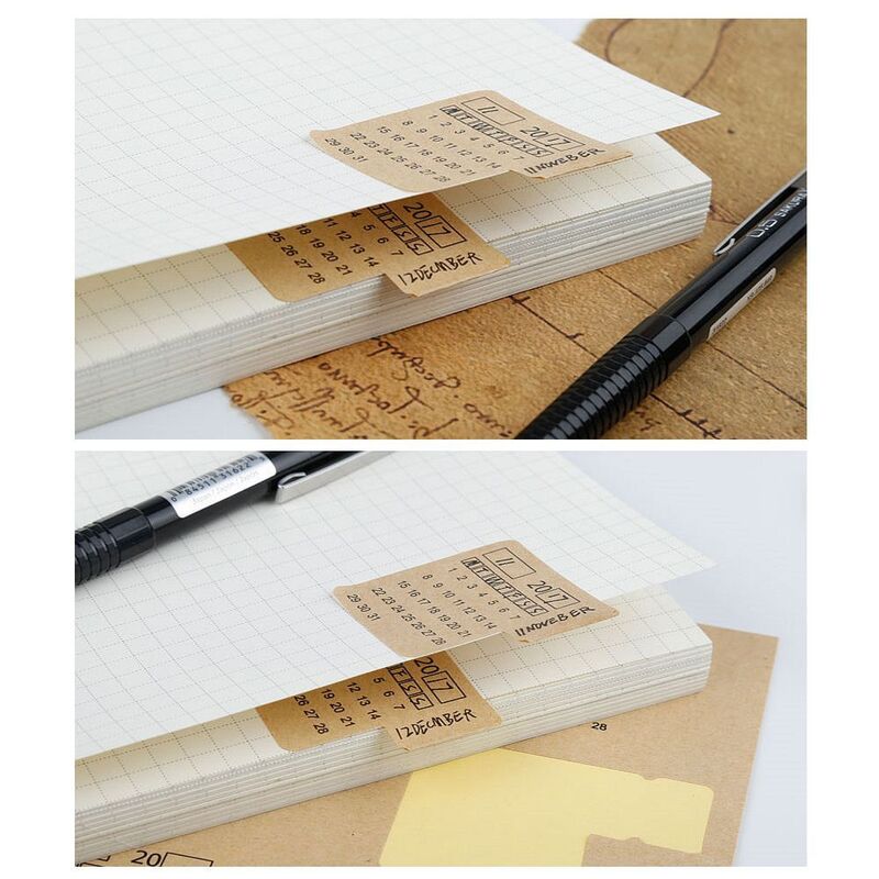 Calendario Vintage de 2021 meses, pegatina de papel Kraftpaper, escritura a mano, cuaderno, etiqueta de índice, pegatinas, papelería Kawaii