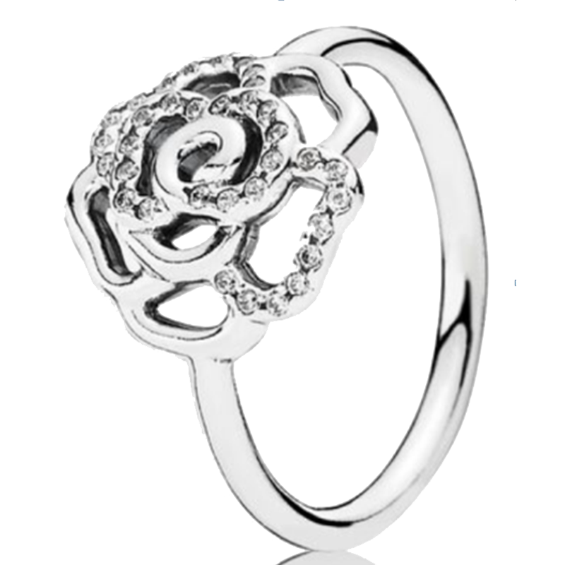 Cincin perak Sterling 925 1:1, perhiasan fesyen DIY cincin wanita fitur anggun bulu mewah selamanya