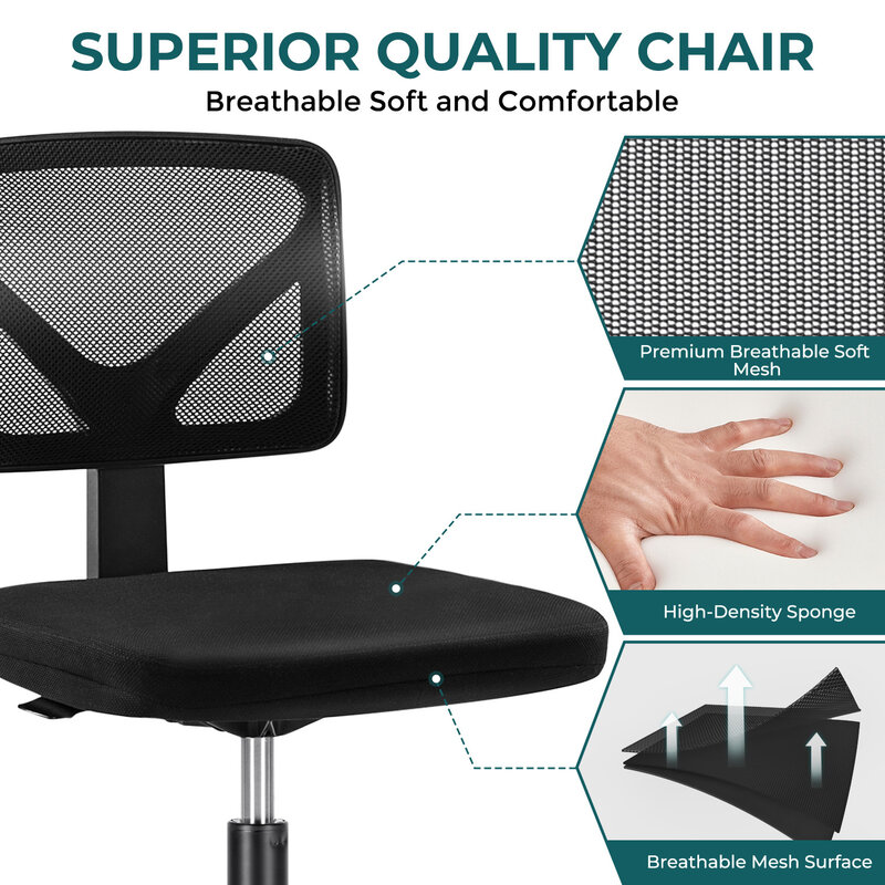 Sweetcrispy Armless Desk Chair Small Home Office Chair with Lumbar Support desk