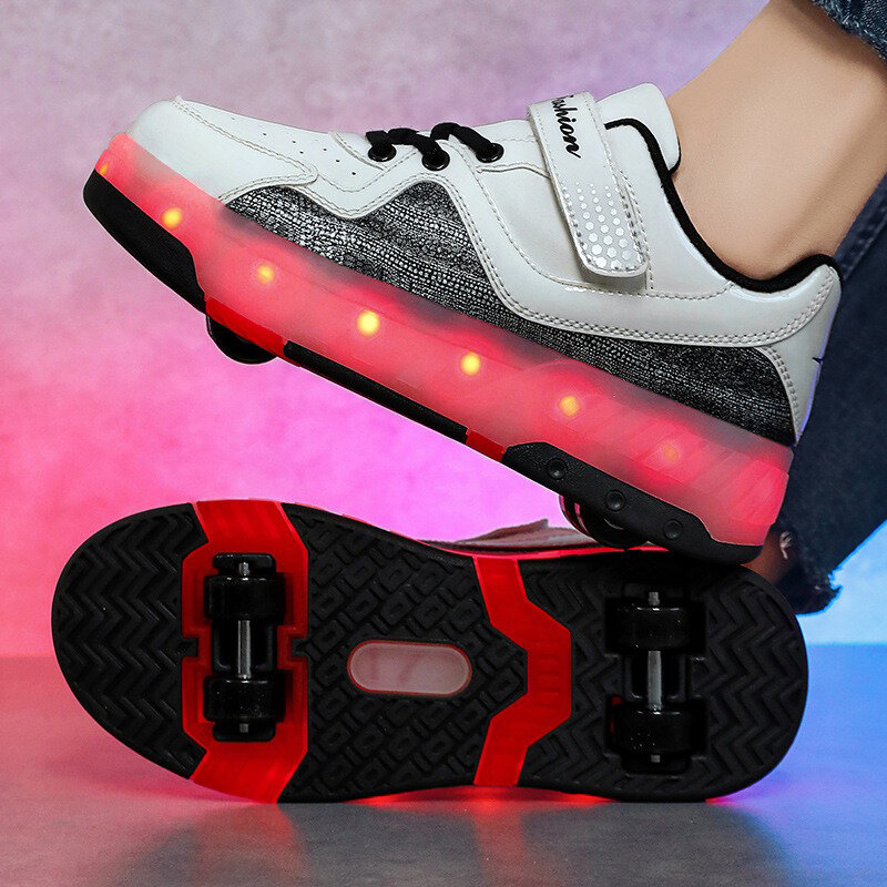 Sapatilhas unissex Light Up Heel, Sapatos de Skate para Crianças, Deforma Parkour, Roda Ajustável, Sapato de Skate Casual, Nova Moda