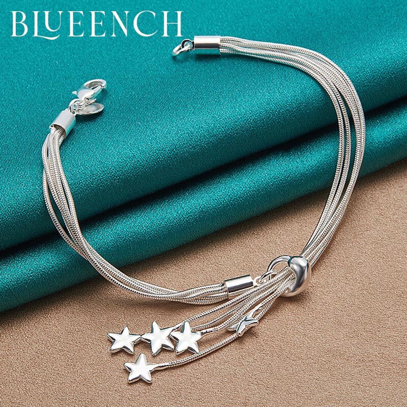 Blueench-pulsera de plata de ley 925 con borla de estrella para mujer, joyería romántica de moda europea y americana