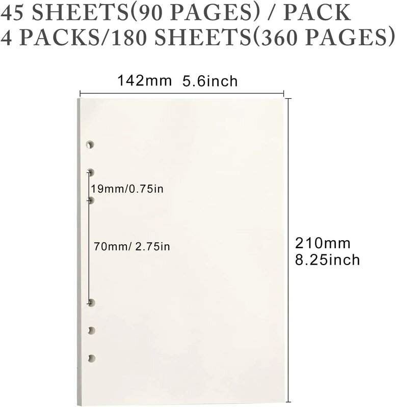 4 pacotes a5 planejador recargas linha em branco 180 folhas 360 páginas