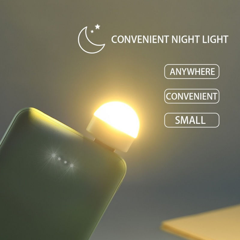 Lámpara de enchufe USB para computadora, carga de energía móvil, lámparas de libro pequeñas, luz de lectura LED de protección ocular, luz redonda pequeña, luz nocturna