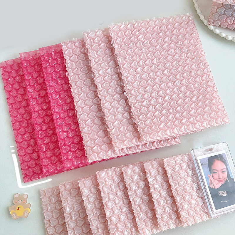 Pink Heart Bubble Wrap Bags, Envio de pacotes, Saco de armazenamento de papelaria doce, Envelope de embalagem do pacote, Frete, 10Pcs