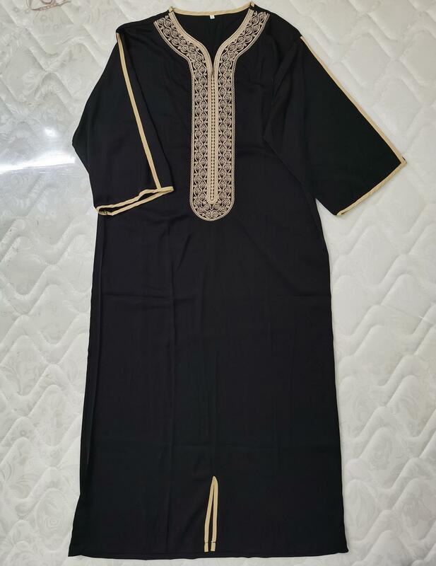 Muslim Fashion Clothing Kurta Men Jubba Thobes Arabic Pakistan Kaftan Abaya Robes Islamic Saudi Arabia Black Long Blouse Dress