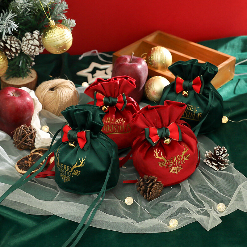 Bolsa de regalo de tela con asas de Papá Noel, decoración de árbol de Navidad para la mesa del hogar, Año Nuevo, rojo, 2024