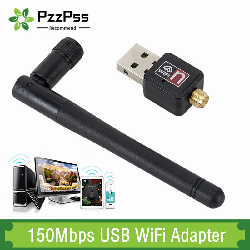 PzzPss-Placa de rede Wi-Fi sem fio, 150Mbps, USB 2.0, Adaptador LAN, 802.11 b, g, n, Antena rotativa, Laptop, PC, Mini, Dongle