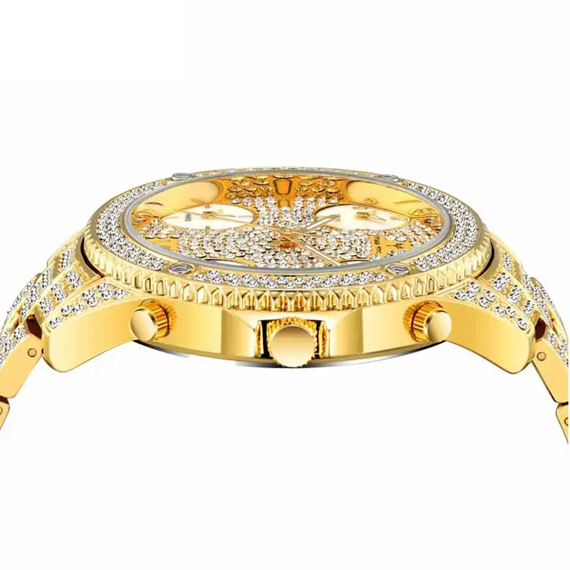 Супер крутые пять раз часы с дисплеем мужские модные мужские кварцевые часы 18 К золотые мужские часы со льдом алмаза Relogio Masculino XFCS