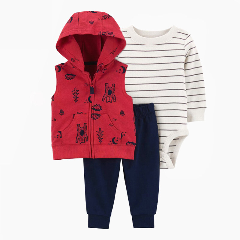 Комплект детской одежды Ircomll для новорожденных, одежда для маленьких девочек и мальчиков, куртка с капюшоном и брюки + боди, комплект из 3 предметов, детская одежда