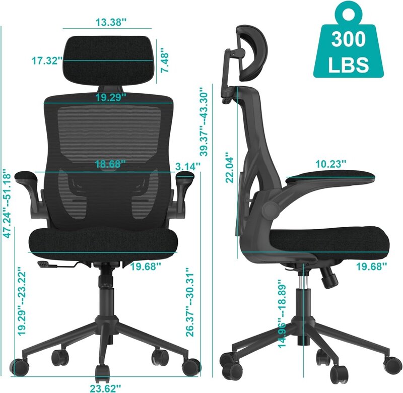Kursi kantor ergonomis, kursi meja jaring punggung tinggi dengan bantal busa cetak tebal, gantungan mantel, sandaran kepala dapat disesuaikan