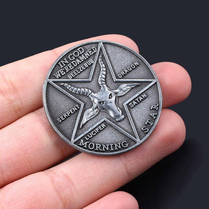 P-Jsmen TV Show Lucifer Morningstar Satanic Pentecost Cosplay Coin Commemorative Metal Coin Badge Halloween Accessories Prop