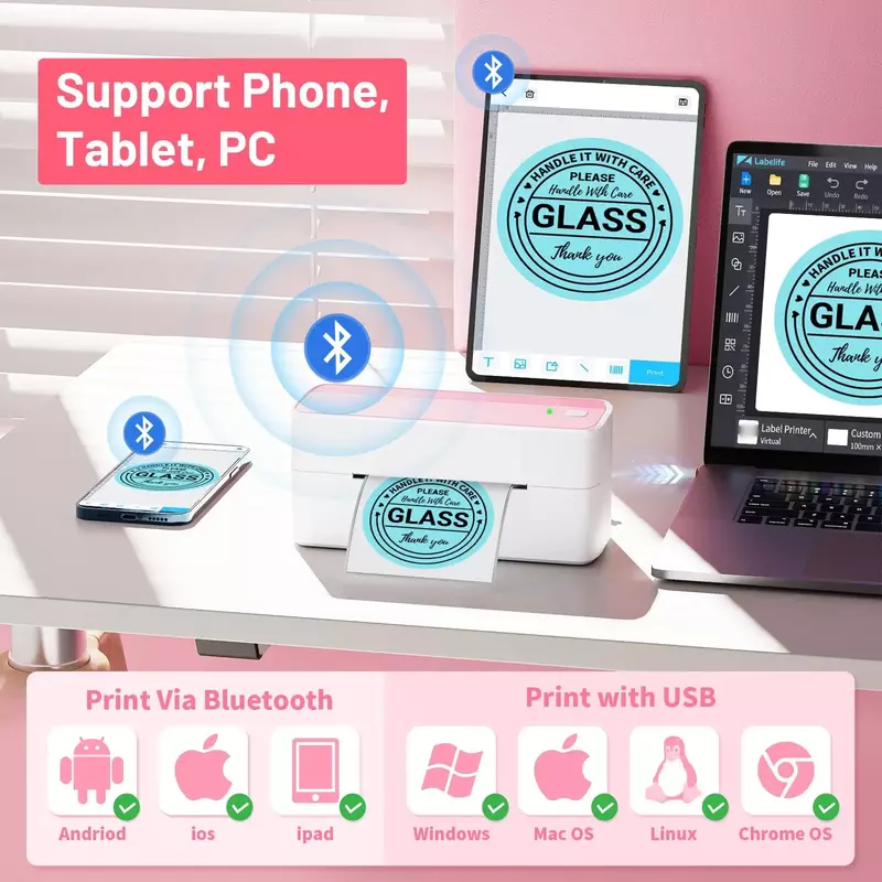 Phomemo-iPhone, Android, Mac,ウィンドウ互換の小型ワイヤレスサーマルラベルプリンター,Bluetooth 241,4x6