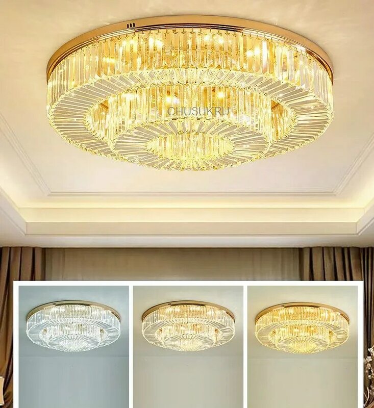 Nordic led luzes de teto cristal sala estar lâmpada do teto redondo ouro interior pendurado lâmpada para cozinha quarto lustre moderno