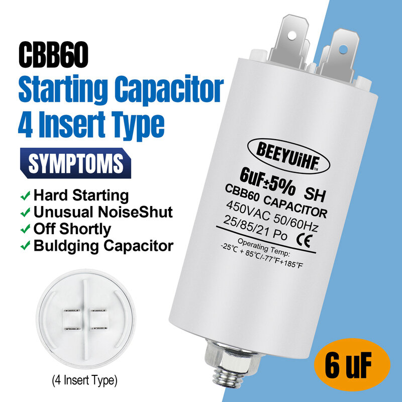 BEEYUIHF CBB60ราคาเริ่มต้นที่ Capacitor 6UF ~ 60UF มอเตอร์ Capacitor 50 / 60Hz 450VAC พร้อม M8สกรูสำหรับ motor Listrik/เครื่องซักผ้า