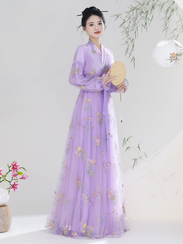 Fioletowa damska odzież typowa dla chińczyków Han starożytny kostium codzienna kurtka do noszenia i recytacja chóru
