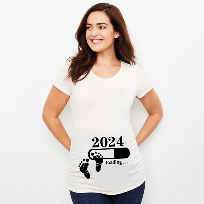 T-shirt d'annonce de grossesse imprimé pour bébé, chargement de bébé, t-shirt à manches courtes, vêtements de colonne vertébrale, nouveau, 2024