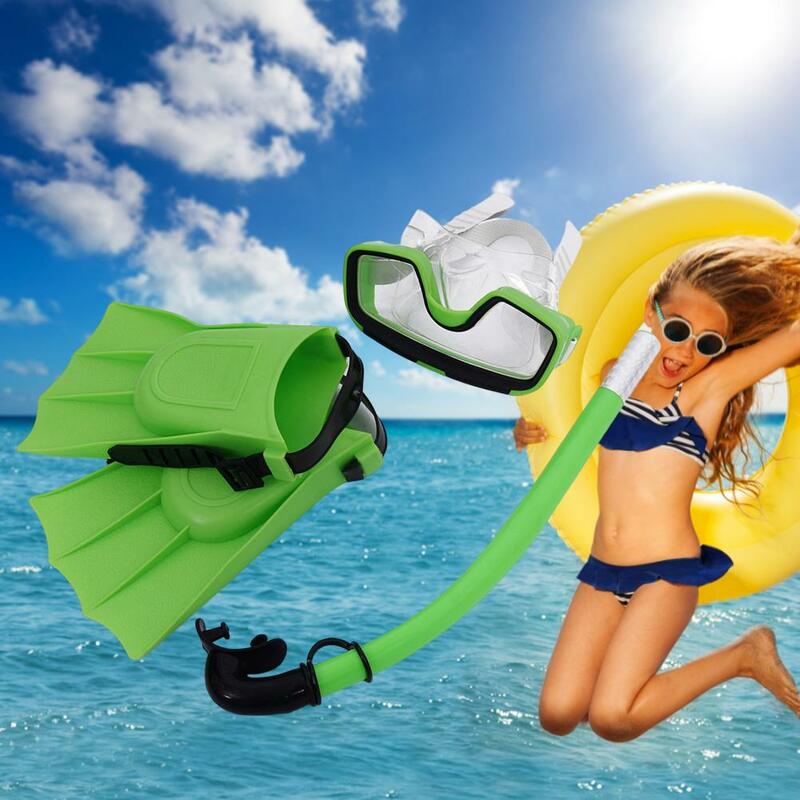 1 Set Kacamata Snorkeling Aman Bernapas Tahan Air Anak Pandangan Lebar Kacamata Renang Sirip Berenang Snorkel untuk Menyelam Bawah Air