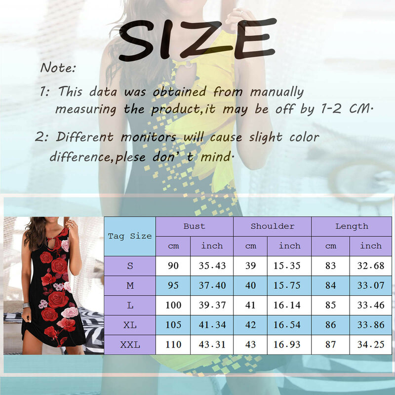 Women's Casual Summer Mid Length Skirts Sleeveless Floral Printing Dresses V Neck Hollow Out Loose Beach A Line Mini Dress