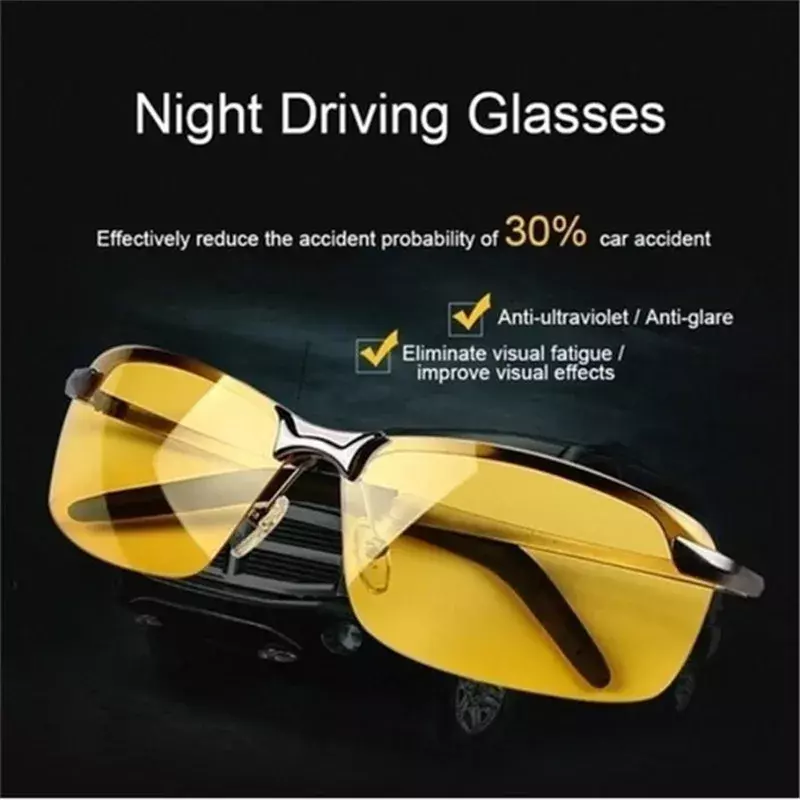 남성용 하이엔드 나이트 비전 운전 안경, 편광 UV 선글라스, PC 초경량 드라이버 미러, 야외 운전 고글, 노란색