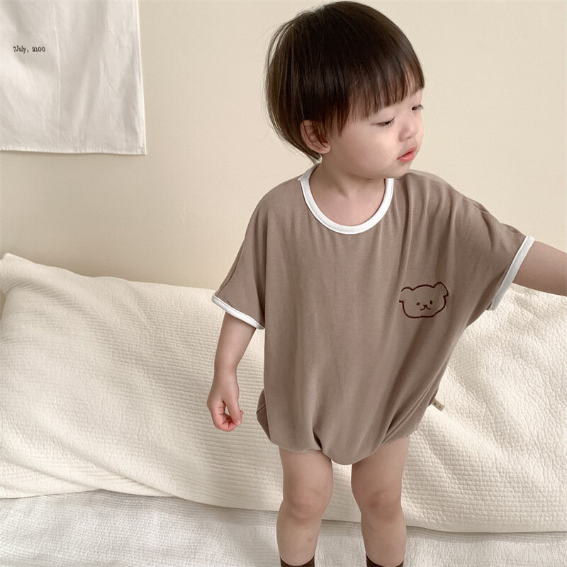 2024 Summer New Baby Boy Girl Short Sleeve Bodysuit Cute Cartoon Bear Newborn Cotton Thin Jumpsuit Infant Toddler Clothes 0-24M