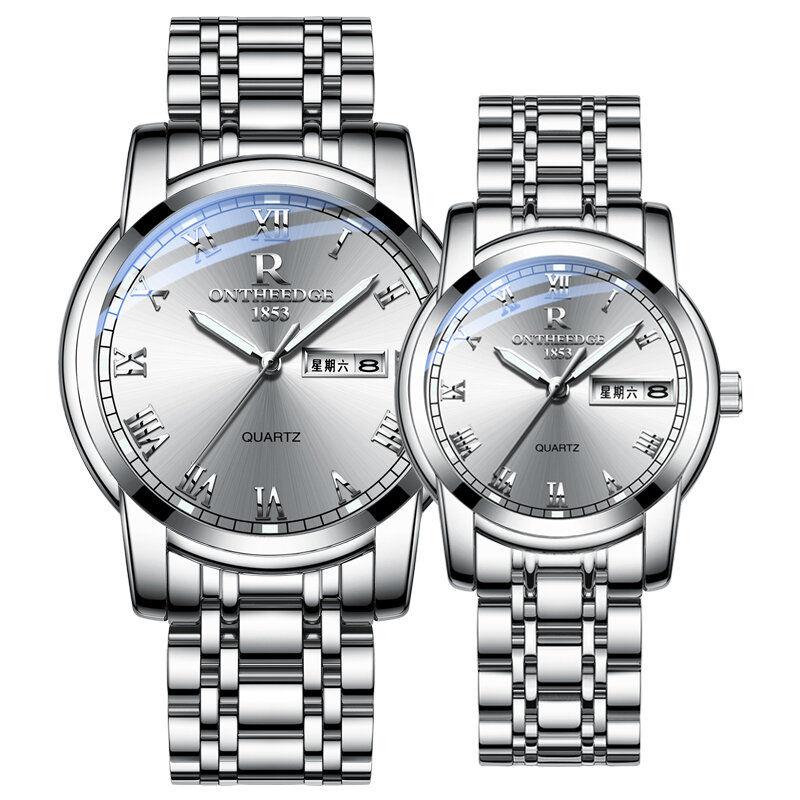 Luminous zegarki dla par luksusowy męski zegarek kobiety kalendarz moda bransoletka kwarcowa ze stali nierdzewnej wodoodporny Relogio Masculino