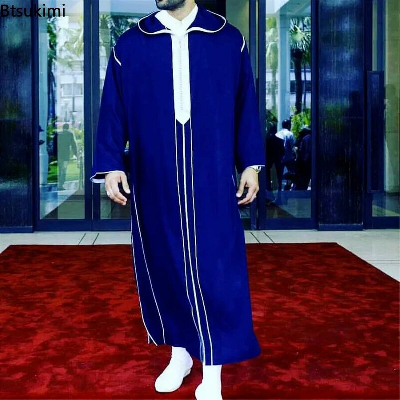 Ropa musulmana tradicional Eid Oriente Medio Jubba Thobe hombres, túnicas musulmanas árabes Thobe con mangas largas, regalos para marido, nuevo 2024