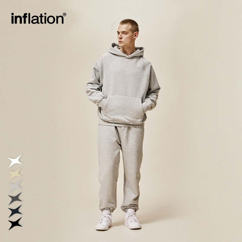 INFLATION Unisex Oversized Hoodies and Jogger Set 2023 Winter Thick Polar Fleece Lined Heavyweight Tracksuit Men Jogging Suit