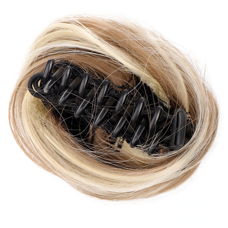 Pinza de pelo sintética para mujer, moño de pelo rizado, resistente al calor, color dorado, blanco y gris