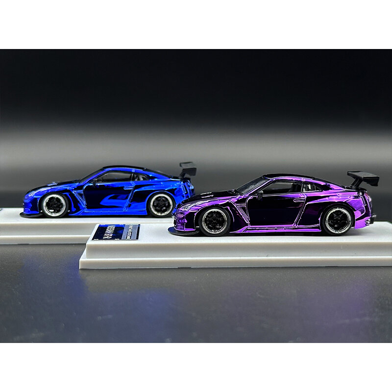 Lmlf Op Voorraad 1:64 Pandem Gtr R35 Raket Bunny Chroom Blauw Paars Diecast Diorama Auto Model Collectie Miniatuur Speelgoed