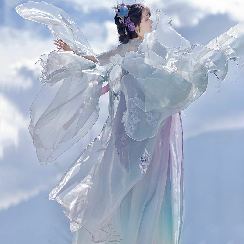 Falda hasta el pecho de elementos Han para mujer, camisa de manga grande, vestido de Hada, conjunto completo moderno Hanfu, Mejora Diaria, primavera, 3 colores