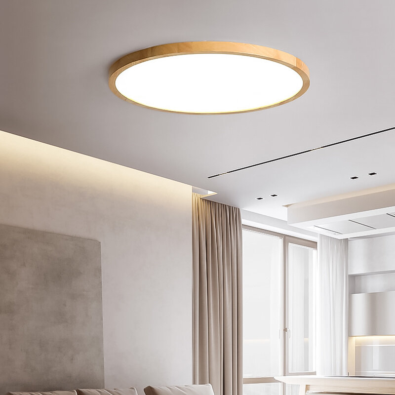 Lámpara de techo ultradelgada de 2,8 cm, luz Led de madera montada en superficie para sala de estar, comedor, dormitorio, iluminación de techo