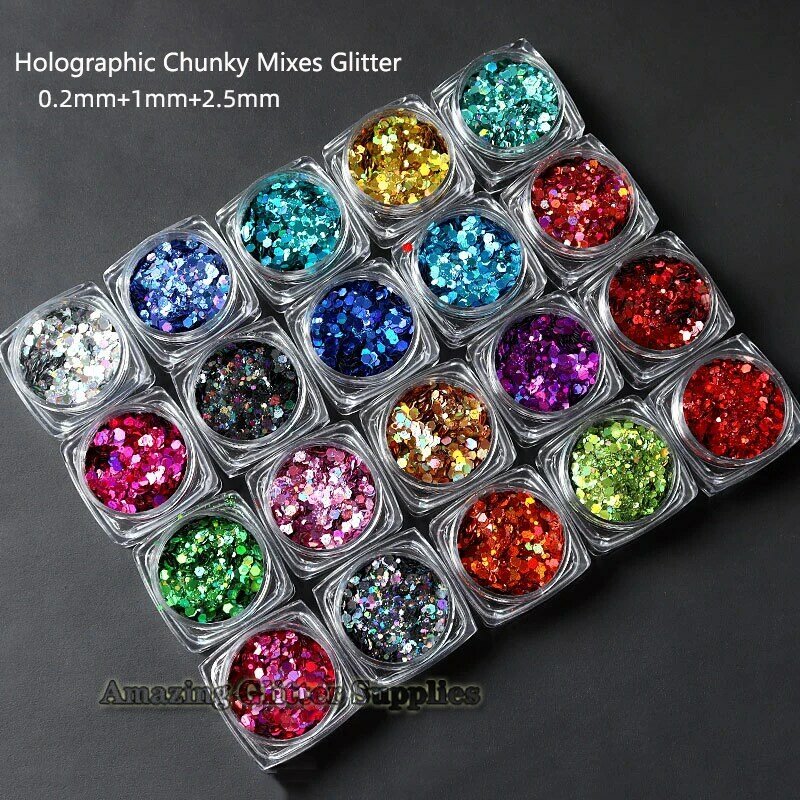 10 Gr/beutel Holographische Schwarz Shiny Ultradünne Nagel Glitter Mix Hexagon Groß DIY Dekoration für Gel Nagel Liefert