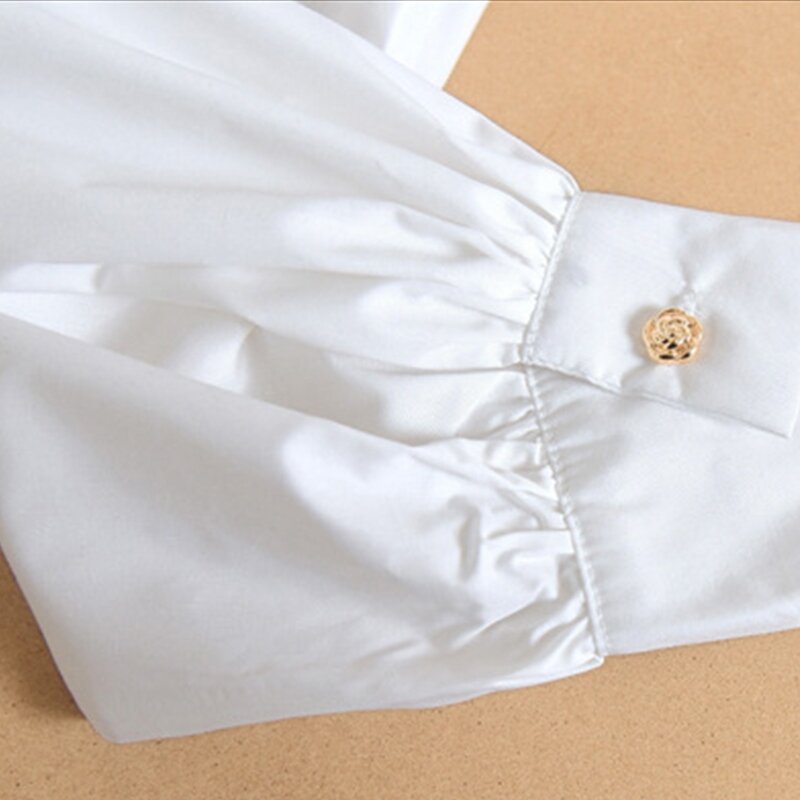 Detachable Dickey Fake False Collar Lapel Blouse Ruffle Hem Half Shirt Long Sleeve Cropped Crop Tops for Women Girls