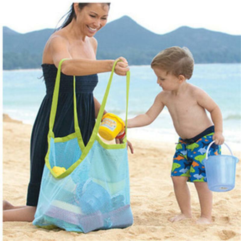 Tas mainan pantai ukuran besar portabel untuk wanita, tas riasan kosmetik handuk penyimpanan mainan anak-anak, tas jaring portabel, tas lipat pasir