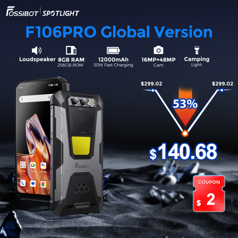 FOSSIBOT-F106 PRO telefone robusto, 6,58 "display FHD, 12000mAh, carregamento rápido 30W, versão noturna de 20MP com alto-falante, smartphone