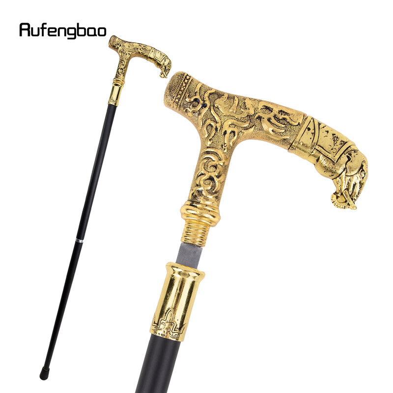 Golden Elephant Handle Luxury Walking Stick with Hidden Plate Self Defense Fashion Cane Plate Cosplay Crosier Stick 90cm