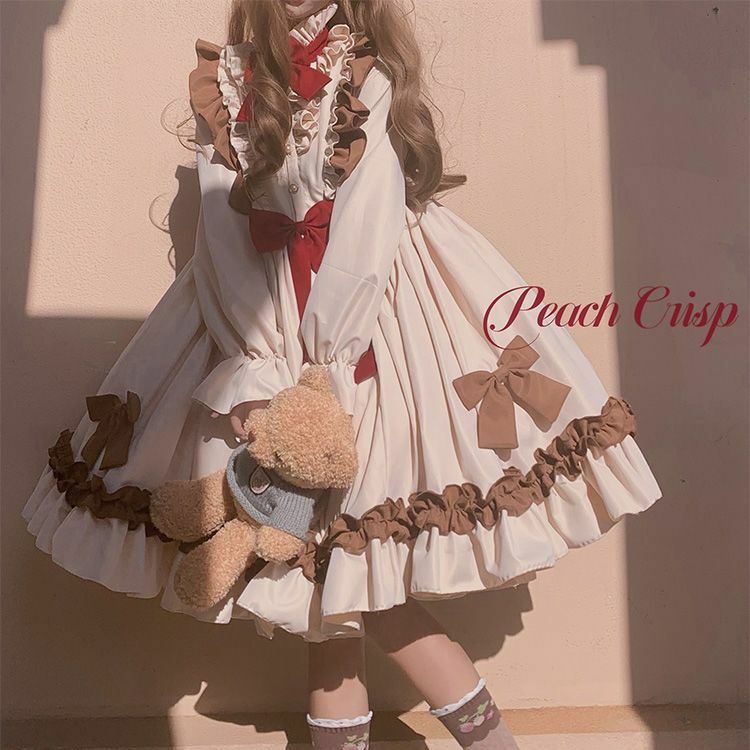 Japanische Süße Kawaii Lolita OP Kleid Frauen Vintage Puppe Weiche Mädchen Rüschen lo Kleid Herbst Winter Nette Kleider Mädchen Vestidos