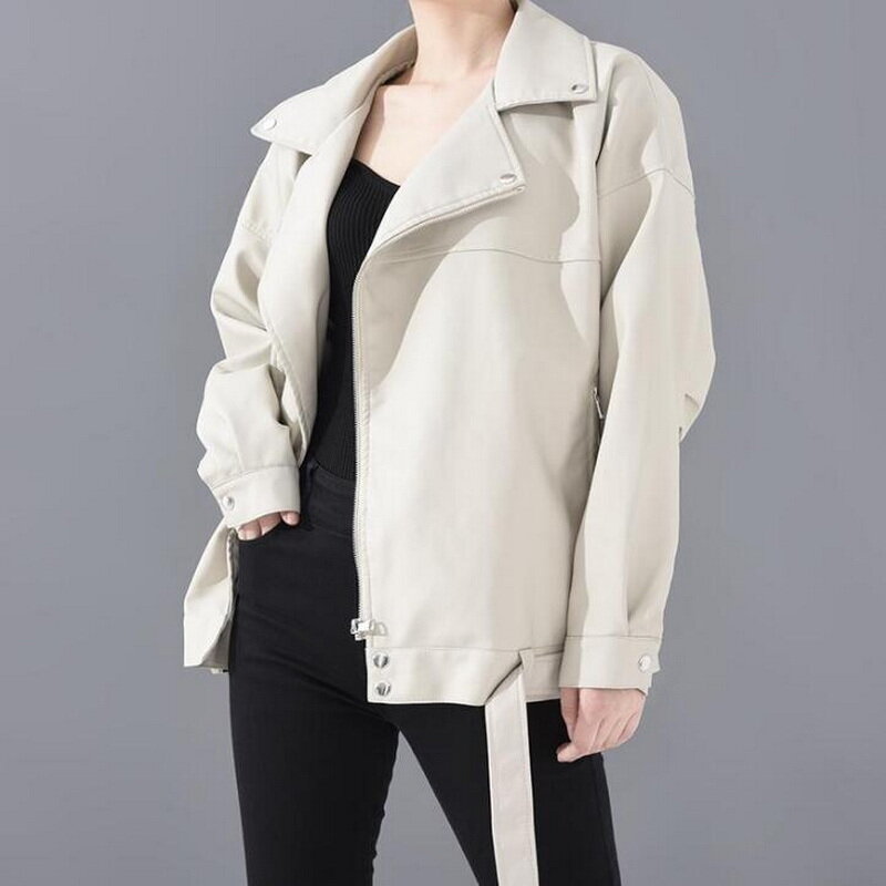 Куртка VXO из искусственной кожи женская, короткая винтажная верхняя одежда, свободная Студенческая куртка из искусственной кожи со съемным ремнем
