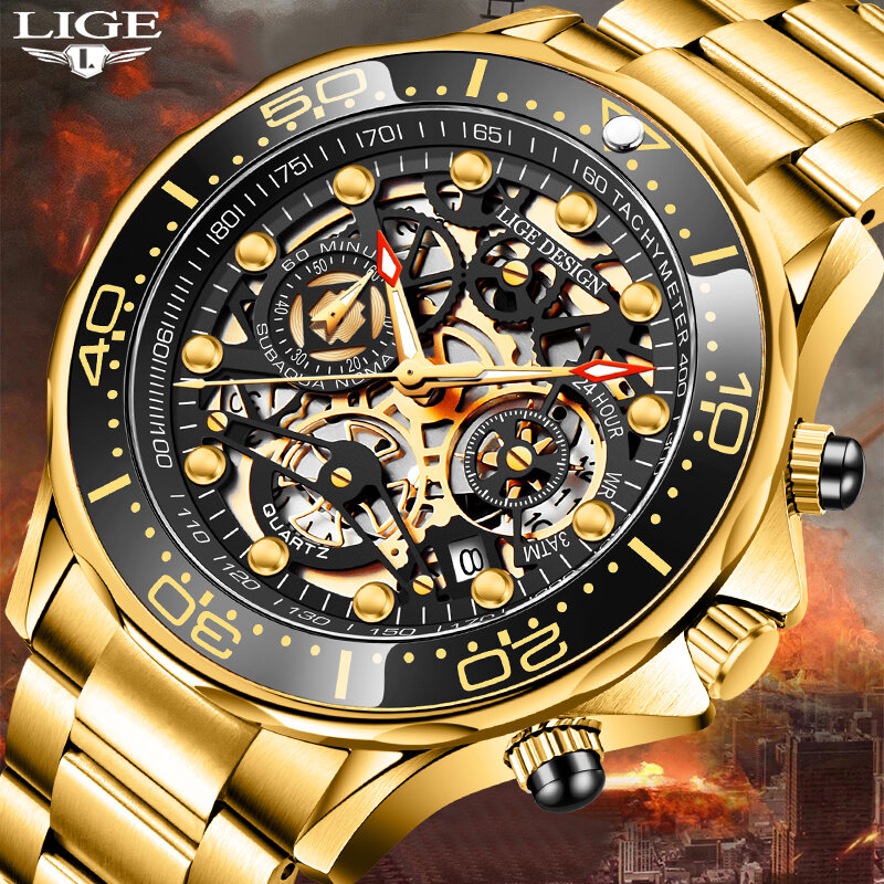 LIGE Fashion Business Mens Watches Top Brand Luxury Watch Men Casual Stainless Steel Waterproof Sports Men Quartz Wristwatches