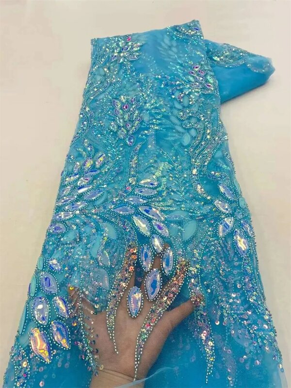Vestidos de Noche de lujo, tela de encaje francés bordado de alta calidad, tul africano con cuentas de lentejuelas para coser, 2024