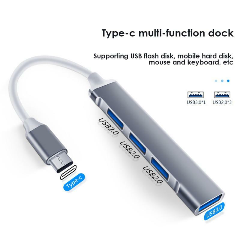 USB C HUB 3.0 Tipe C 3.1 4 Port, adaptor OTG Multi Splitter untuk Xiaomi Lenovo Macbook Pro 13 15 Air Pro PC Aksesori komputer