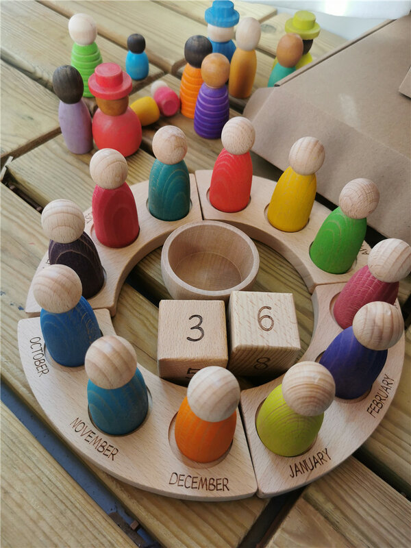 Nowe drewniane zabawki buk Rainbow kalendarz lalki Peg razem kreator figurki bloki do układania w stosy dla dzieci