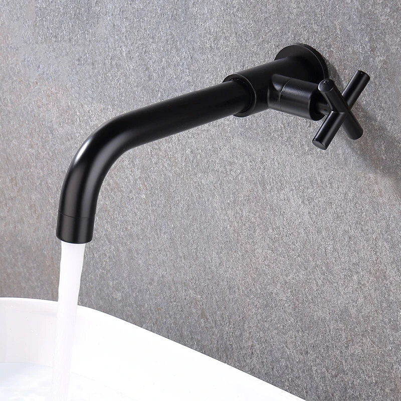 304 Stainless Steel Wall Mounted Faucet Concealed Basin Faucet Waterfall Bathroom Faucet Single Cold Water 360° Rotating Tap