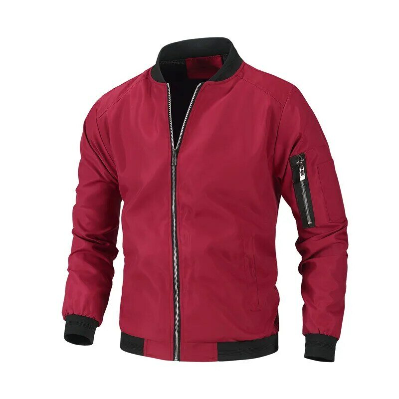 Męska stójka w stylu Casual Zipper Bomber Jacket 2022 wiosenny i jesienny nowy solidne kurtki przeciwdeszczowe męskie klasyczne czarne płaszcze