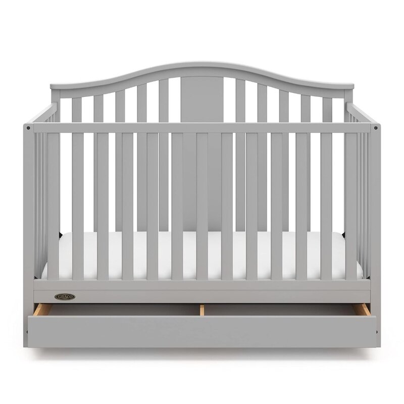 Convertible Crib with Drawer (Pebble Gray) – GREENGUARD Gold Certified, Crib with Drawer Combo, Includes Full-Size Nursery