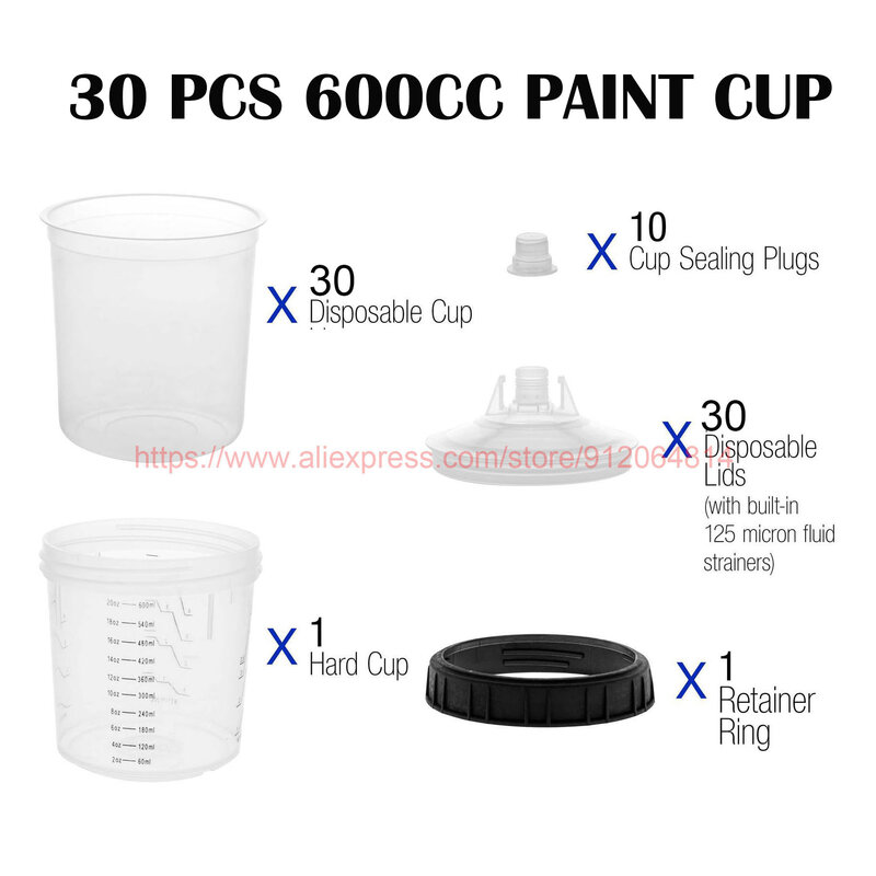 10/20/30/50 PCS Paint Adapter Spray Gun Paint Mixing Cup No-Clean Spray Gun Tank Paint Tank 165/400/600ml Disposable Paint Cup