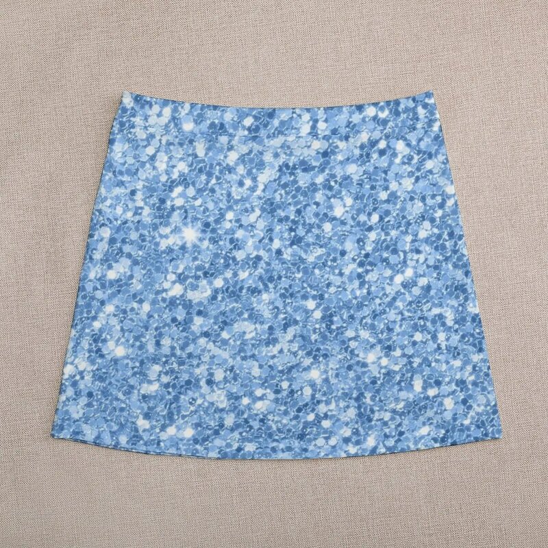 Mini-saia feminina com brilho azul e brilhos, roupa feminina estilo coreano, imagem de uma saia curta azul
